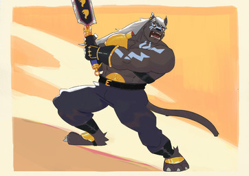 anthro armor black_body black_fur bottomwear claws clothing fur greatsword hair long_hair male melee_weapon muscular muscular_anthro muscular_male pants pauldron pecs solo sword weapon white_hair candy_skully bandai_namco digimon digimon_beatbreak digimon_(species) murasamemon hi_res