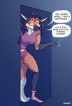 anthro asking_viewer bedroom clothing dark_room dialogue doorway female footwear hair light_switch long_hair looking_at_viewer looking_scared night offscreen_character pajamas socks solo standing_in_doorway tall_female emex22 lucy_(emex22) canid canine canis mammal maned_wolf wolf absurd_res hi_res huge_filesize