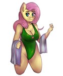 anthro breasts cleavage clothed clothing female heart_print heart_symbol one-piece_swimsuit pose solo swimwear ranillopa friendship_is_magic hasbro my_little_pony fluttershy_(mlp) equid equine horse mammal pony 5:6 absurd_res hi_res pinup