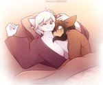 amber_eyes anthro bed breasts cleavage clothed clothing cuddling duo eye_scar facial_scar female furniture lying lying_on_bed male on_back on_bed scar marik_azemus34 karma_faye scar_reach canid canine fox mammal hi_res aunt_(lore) aunt_and_nephew_(lore) incest_(lore) nephew_(lore)