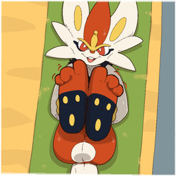 3_toes anthro balls barefoot beach beach_towel bodily_fluids buckteeth butt curling_toes feet foot_focus fur genitals high-angle_view legs_up looking_at_viewer lying male on_back open_mouth paws sand seaside soles solo sweat sweatdrop teeth toes towel white_body white_fur argon_vile nintendo pokemon cinderace generation_8_pokemon lagomorph mammal pokemon_(species) 1:1 aliasing digital_media_(artwork) hi_res