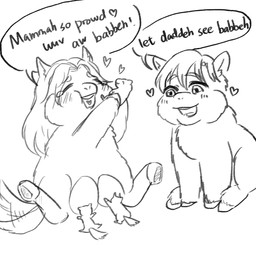 ambiguous_feral ambiguous_gender baby blush bodily_fluids breastfeeding crotch_breasts dialogue female female_feral feral group happy heart_symbol heart_tongue lifting_another open_mouth sitting smile tears text young young_ambiguous young_feral yellowcottoncandy030 fluffy_pony fluffy_pony_(species) mammal 1:1 2025 broken_english english_text hi_res monochrome mother_(lore) mother_and_child_(lore) parent_(lore) parent_and_child_(lore)