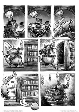 anthro armor balls belly book bookshelf furniture genitals headgear helmet male moobs moon night overweight overweight_male solo walking jwbalsley boss_rat mammal murid murine rat rodent 2025 comic hi_res monochrome