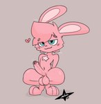 anthro balls blue_eyes blush erection foreskin fur genitals hair humanoid_genitalia humanoid_penis male musk musk_clouds nude paws penis pink_body pink_fur pink_hair simple_background smile solo thick_thighs jbun07 jasbun lagomorph leporid mammal rabbit digital_media_(artwork)