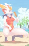 anthro beach blush bodily_fluids breasts clothing cloud corndog crouching drooling duo fellatio_gesture female food food_fetish food_play gesture glistening glistening_eyes knee_highs leg_markings legwear leotard markings masturbation masturbation_through_clothing medium_breasts one-piece_swimsuit oral oral_masturbation public saliva saliva_string seaside socks_(marking) solo_focus spit_bubble suggestive suggestive_gesture swimwear text thick_thighs nanokindred nintendo pokemon cinderace eeveelution generation_4_pokemon generation_8_pokemon glaceon lagomorph leporid mammal pokemon_(species) rabbit absurd_res hi_res