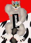 absurd_res anthro armpit_hair baxter_wolfy black_tail body_hair canid canine canis censor_bar censored censored_genitalia censored_penis claws clothing eyewear fur glasses grey_body grey_fur hat headgear headwear hi_res male mammal mascot nipples old_spice solo tail wolf wolfthorn_(old_spice)