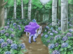 ambiguous_gender detailed_background flower forest nature outside plant solo tree wood denchi_nezumi nintendo pokemon generation_2_pokemon legendary_pokemon pokemon_(species) suicune