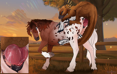 anus blush butt cloud duo erection feathers female female_penetrated feral feral_on_feral feral_penetrated feral_penetrating feral_penetrating_feral fur genitals hooves male male/female male_penetrating male_penetrating_female mane outside penetration penile penile_penetration penis penis_in_vagina plant rear_view sex sky smile standing sun tail teeth tongue tree vaginal vaginal_penetration vulva angellsview3 conditional_dnp adahy_(angellsview3) deiny_(deiny) dinosaur equid equine horse mammal prehistoric_species reptile scalie 2026 absurd_res digital_drawing_(artwork) digital_media_(artwork) hi_res