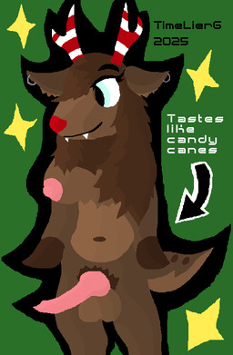 anthro antlers balls breasts brown_body brown_fur brown_hair crossgender ear_piercing fangs fur genitals gynomorph hair holidays hooves horn intersex knot knotted_penis long_hair mtg_crossgender mti_crossgender navel neck_tuft nipples nude penis piercing red_nose simple_background smile solo tail teeth tuft timelierg blushcrunch_studio christmas dandy's_world roblox rudie_(dandy's_world) deer mammal new_world_deer reindeer toon_(dandy's_world)
