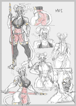 anthro female hair hair_bun melee_weapon muscular muscular_female solo staff tail twin_buns weapon eric_martin haplorhine mammal monkey primate hi_res