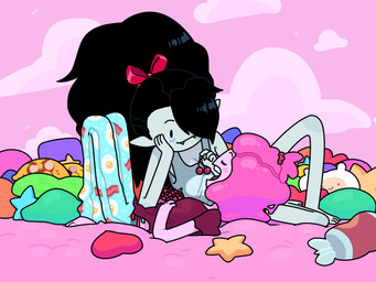 accessory blush bottomwear bow_ribbon breasts candy cherry clothed clothing cloud dessert duo eating eating_food fangs feeding female female/female food fruit hair hair_accessory hair_bow hair_ribbon heart_symbol humanoid_pointy_ears long_hair not_furry open_mouth pajama_pants pajamas pants plant pointy_ears ponytail ribbons shirt smile star t-shirt tank_top teeth toony topwear discount-supervillain adventure_time cartoon_network finn_the_human jake_the_dog jermaine_the_dog marceline_abadeer princess_bubblegum candy_people_(at) canid canine canis demon domestic_dog food_creature human humanoid living_candy mammal vampire 4:3 digital_media_(artwork)