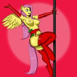 5_fingers anthro anthrofied areola armwear blue_eyes bodily_fluids breasts clothing dancing elbow_gloves eyebrows eyelashes feathered_wings feathers female fingers garter_belt garter_straps gloves hair handwear hooves legwear lingerie long_hair money navel nipples open_mouth pink_hair pole pole_dancing red_background simple_background solo stripper sweat teeth thigh_highs tongue wings yellow_body yellow_feathers yellow_skin hyperstorm_h kevinsano third-party_edit friendship_is_magic hasbro my_little_pony mythology fluttershy_(mlp) equid equine mammal mythological_creature mythological_equine pegasus 1:1 colored digital_media_(artwork)