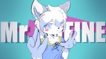 16:9 action_pose ambiguous_gender anthro blue_body blue_clothing blue_fur blue_hair cel_shading clothed clothing cyan_background domestic_cat felid feline felis fur fuseadrift hair hi_res humor mammal mr_beast_(meme) multicolored_body multicolored_fur multicolored_hair pose routine_(yonkagor) shaded simple_background simple_shading solo topwear white_body white_fur white_hair widescreen