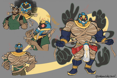 anthro bandage bdsm biceps big_muscles big_pecs bondage bottomwear bound bulge clothed clothing duo encasement gauze hair huge_muscles jewelry loincloth male mummification mummified muscular muscular_anthro muscular_male null_bulge pecs pokemon_transformation possession red_eyes restraints simple_background smile solo species_transformation teeth topwear transformation wrappings sophymn egyptian_mythology middle_eastern_mythology mythology nintendo pokemon cofagrigus generation_5_pokemon ghost human humanoid mammal mummy pokemon_(species) spirit undead digital_media_(artwork) hi_res