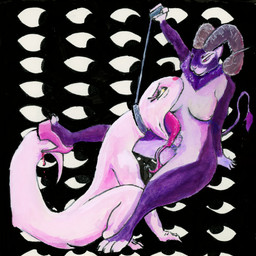 anthro blood bodily_fluids bovid_horn breasts caprine_horn clothing duo eyes_in_darkness eyeshadow footwear genitals goat_horn gynomorph high_heels horn intersex leash leash_pull licking long_tongue looking_at_another makeup oral penile penis penis_lick sex shoes small_penis stab stiletto_heels tongue fragilescales mythology alca_the_goddess_of_lust_(flailmorpho) fragile_(fragilescales) bovid caprine deity goat mammal mythological_creature reptile scalie snake absurd_res hi_res painting_(artwork) traditional_media_(artwork) watercolor_(artwork) trans_(lore) trans_woman_(lore)