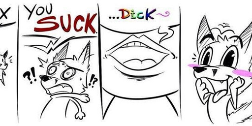 ambiguous_gender anthro blush excited exclamation_point happy humor interrobang open_mouth question_mark speech_bubble text tongue tongue_out katsuke canid canine fox mammal comic english_text hi_res monochrome