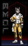 abstract_art anthro armor astronaut body_armor bulge clothing gloves handwear harness headgear helmet insignia jumpsuit logo male plantigrade skinsuit solo space spacesuit tight_clothing topwear vest marsonaut canid canine canis mammal wolf 2020 hi_res