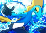 5_fingers ambiguous_anthro ambiguous_gender anthro biped blue_body fingers frill_(anatomy) looking_at_viewer nude solo unsigned water wet yellow_eyes paperrose nintendo pokemon generation_8_pokemon inteleon pokemon_(species) 2024 digital_media_(artwork) hi_res