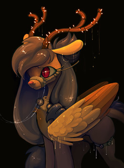 antlers bdsm bodily_fluids collar dominant dripping feathered_wings feathers female feral fur glistening glistening_body glistening_fur glowing golden_wings hair harness horn leather leather_restraints leather_strap long_hair long_mane multicolored_body multicolored_fur muzzle_(object) orange_body petplay pupils quadruped red_eyes restraint_play restraints roleplay slit_pupils solo straps submissive submissive_female tail warm_lighting wings nava_chendler astraconia_(nava_chendler) hasbro my_little_pony mythology fan_character reizy_(nava_chendler) deer demon dragon dragon_pony equid equine fantasy_creature hybrid mammal mythological_creature mythological_equine mythological_scalie pegasus scalie winged_creature 4k absurd_res digital_media_(artwork) hi_res shaded soft_shading