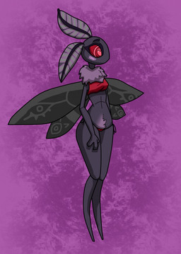 4_wings antennae_(anatomy) anthro bikini black_wings blush blush_lines breasts clothing dark_body dark_fur eyelashes female fur heart_eyes heart_symbol multi_wing navel neck_tuft purple_background purple_body purple_fur red_bikini red_clothing red_eyes red_sclera red_swimwear simple_background solo swimwear tuft two-piece_swimsuit wings squablodecomplash mothman mothwoman arthropod cryptid humanoid insect lepidopteran mammal monster moth 2019 digital_media_(artwork) hi_res