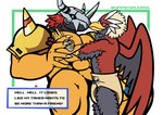 3_horns 5_fingers abdl abs adult_baby ageplay anthro armor armor_only back_wings beak blue_cere blue_diaper_fastener blue_eyes blue_fastener blue_tail blue_tail_feathers blue_tail_tip cere_(anatomy) claws closed_smile cloth_diaper clothed clothing dialogue dialogue_box diaper diaper_fastener diaper_fetish diaper_only digivice dipstick_tail duo eye_contact facial_horn fan_tail fastener feather_hair feathered_crest feathered_wings feathers feeling_chest feeling_up finger_claws fingers flirting furgonomic_diaper furgonomics glistening glistening_eyes grey_arms grey_body grey_face grey_feathers grey_legs grey_wings hair head_crest head_horn headgear heart_eyes heart_symbol helmet holding_digivice holding_object horn infantilism infatuation looking_at_another male male/male markings metal_head metal_horn mouth_closed multi_horn multicolored_body multicolored_feathers multicolored_tail multicolored_tail_feathers muscular muscular_anthro muscular_male nose_horn nude nude_anthro nude_male orange_arms orange_body orange_hands orange_legs orange_skin pauldron pecs pink_heart pseudo_hair red_back red_body red_feathered_crest red_feathers red_hair red_tail red_tail_feathers red_wings roleplay scuted_arms scuted_hands scutes simple_background size_difference smile snout spiked_pauldron spiky_hair tail tail_feathers tail_markings talking_to_another talking_to_partner tan_cloth_diaper tan_feather_hair text topless wearing_diaper white_background white_claws white_feathered_crest white_finger_claws wings yellow_arms yellow_beak yellow_hands yellow_tail yellow_tail_feathers uppiesplease bandai_namco digimon mythology nintendo pokemon fan_character nado_soarian accipitrid accipitriform animal_humanoid avian bird braviary digimon_(species) draconic dragon dragon_humanoid eagle generation_5_pokemon humanoid mythological_creature mythological_scalie pokemon_(species) scalie wargreymon artist_name colored digital_drawing_(artwork) digital_media_(artwork) hi_res
