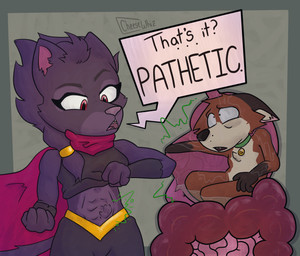 anthro duo female female_pred guts internal intestines male male/female organs stomach vore voregonzola rivals_of_aether clairen_(rivals_of_aether) gorg_(voregonzola) canid canine felid fox mammal pantherine hi_res