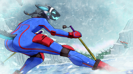 action_pose anthro big_butt biped butt clothed clothed_anthro clothed_male clothing day dynamic femboy furgonomics ice machine male male_anthro outside pose ski_pole skiing snow solo three-quarter_view winter destruteka domestic_cat felid feline felis mammal protogen 16:9 digital_drawing_(artwork) digital_media_(artwork) hi_res shaded soft_shading widescreen