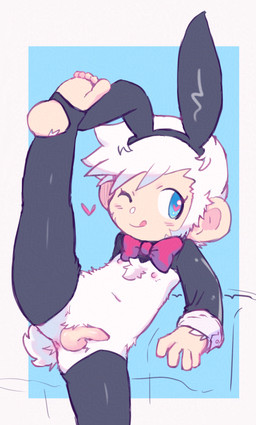 anthro anus balls blue_eyes bow_tie clothing costume fake_ears fake_rabbit_ears feet flaccid flexible footwear foreskin fur genitals hair heart_eyes heart_symbol humanoid_feet humanoid_genitalia humanoid_penis licking licking_lips male nipples one_eye_closed one_leg_up penis plantigrade raised_leg reverse_bunny_costume socks solo splits spread_legs spreading standing stirrup_socks tail tongue tongue_out unretracted_foreskin vertical_splits white_body white_fur white_hair wink young young_anthro young_male calibro18 ape_escape sony_corporation sony_interactive_entertainment kuuta_(ape_escape) haplorhine mammal monkey primate 2024 adversarial_noise