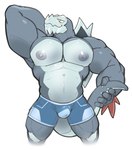 anthro biceps bulge claws clothed clothing hand_behind_head male muscular muscular_anthro muscular_male nipples pecs simple_background solo tail topless underwear underwear_only yellow_eyes maldu nintendo pokemon baxcalibur generation_9_pokemon pokemon_(species) absurd_res hi_res