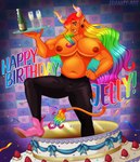 abstract_background alcohol barazoku barbell_piercing belly beverage birthday boots bottomwear cake champagne clothing confetti confetti_streamer denim denim_bottomwear denim_clothing dessert ear_piercing ear_ring erect_nipples facial_piercing food footwear fruit hair happy_birthday horn jeans long_hair male moobs multicolored_hair muscular muscular_male navel nipple_barbell nipple_piercing nipples nose_piercing orange_body pants pecs piercing plant rainbow_hair ring_piercing scrunchie septum_piercing shirt shoes slightly_chubby smile solo strawberry tank_top text topwear frankly-art demon demon_humanoid humanoid tiefling english_text hi_res