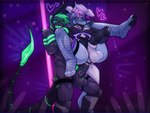 ahegao amputee anal anal_penetration animal_genitalia animal_penis anthro anus areola balls big_areola big_balls big_penis bioluminescence blue_body blue_fur blue_hair blush clothing clothing_aside crypto_velzoid(bonestheskelebunny01) disability duo equine_genitalia equine_penis eyeshadow fishnet_clothing fishnet_legwear floppy_ears forked_tongue fur genitals glowing green_hair grin hair holding_up_other_character legwear leotard leotard_aside long_tail looking_pleasured machine makeup male male/male male_penetrated male_penetrating male_penetrating_male money muscular pawpads penetration penis pole puffy_anus rabbit_ears sex smile stinger straps stripper_pole tail tongue white_body white_fur bonestheskelebunny01 mythology ace_(kamex) arachnid arthropod bovid caprine dragon goat mammal mythological_creature mythological_scalie robot scalie scorpion hi_res
