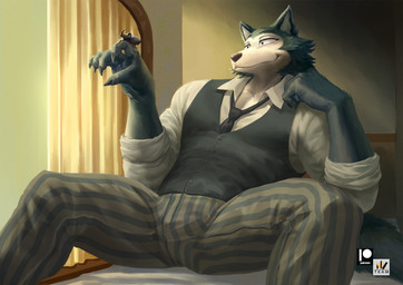 5_fingers anthro biped claws clothed clothed_anthro clothed_male clothing fingers humanoid_hands male solo spread_legs spreading nexus beastars legoshi_(beastars) ambient_arthropod ambient_insect arthropod beetle canid canine canis insect mammal wolf
