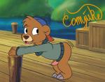 anthro balls bottomless brown_body brown_fur butt clothed clothing erection fur genitals male penis shirt shota solo topwear young young_anthro comjuke disney talespin kit_cloudkicker bear mammal