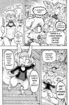 anthro aroused breasts canid canine canis clothed clothing comic cookie_(furryfight_chronicles) daigaijin dialogue domestic_dog english_text female furryfight_chronicles group hi_res lagomorph leporid mammal melting monochrome muko rabbit rodent scared sciurid shocked speech_bubble text under_boob