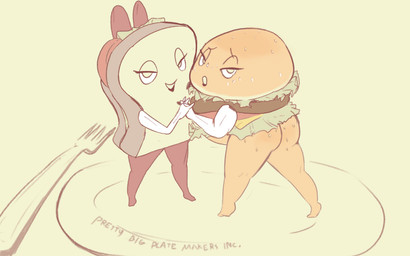 burger butt cutlery duo eyelashes female food fork half-closed_eyes kitchen_utensils narrowed_eyes not_furry open_mouth plate sandwich_(food) smile text tools shamelesss food_creature humanoid living_burger 16:10 english_text widescreen