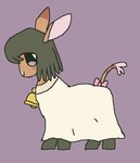 bell bow_ribbon clothed clothing dress female feral feral_with_hair hair hooves looking_at_viewer medium_hair mouthless side_view simple_background standing tail teochronico asinus donkey equid equine mammal 2022