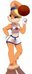 accessory anthro basketball blonde_hair blue_eyes clothing female gloves hair hair_accessory hair_tie handwear simple_background solo white_background derigrowl looney_tunes space_jam warner_brothers lola_bunny lagomorph leporid mammal rabbit hi_res