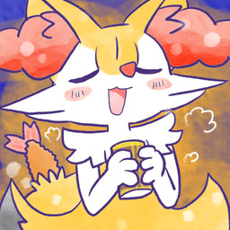 ambiguous_anthro ambiguous_gender anthro beverage biped blush blush_stickers can container eyes_closed food front_view holding_beverage holding_can holding_container holding_object object_in_tail open_:3 open_mouth open_smile shrimp_(food) simple_background smile solo steam tail annyui0611 nintendo pokemon braixen canid generation_6_pokemon mammal pokemon_(species) 1:1 2023 digital_drawing_(artwork) digital_media_(artwork) half-length_portrait hi_res japanese_description portrait translated_description