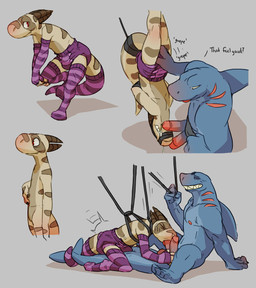 2_penises anthro armwear bdsm biped blue_body bodily_fluids bondage bound brown_horn clean_diaper clothed clothing cum dialogue diaper duo erection eyes_closed fellatio genital_fluids genitals horn interspecies leaking_cum legwear male multi_genitalia multi_penis nude oral pattern_armwear pattern_clothing pattern_legwear penile penis purple_armwear purple_clothing purple_diaper purple_legwear red_eyes sex simple_background solo striped_armwear striped_clothing striped_legwear stripes suspension text unclean_diaper upside_down wearing_diaper crackajackin flookz_(character) aquatic fish shark 2015 digital_media_(artwork) english_text hi_res multiple_scenes