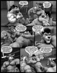 2018 3d_(artwork) abs after_sex anthro anthro_on_anthro balls bdsm beard biceps big_muscles big_penis bodily_fluids body_hair bondage bound bovid bovine braford cattle chest_hair chuck_(braford) comic cum cum_on_belly cum_on_body cum_on_penis dialogue digital_media_(artwork) dominant dominant_male dozer_(braford) english_text erection facial_hair fangs felid foreskin genital_fluids genitals greyscale group group_sex hair horn huge_muscles humanoid_genitalia humanoid_penis kurt_(braford) lion lying male male/male mammal monochrome muscular muscular_male navel nipples nude obliques on_back open_mouth pantherine pecs penis restraints rhinoceros rope rope_bondage sex smile speech_bubble submissive submissive_male sweat sweatband teeth text threesome triceps trio two_doms_one_sub vein veiny_muscles whiskers