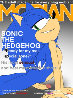 anthro arched_back blue_body bodily_fluids butt dripping genital_fluids genitals green_eyes humanoid_genitalia humanoid_penis looking_at_viewer male penis precum precum_drip side_view smile solo tail teeth text redactedartz sega sonic_the_hedgehog_(series) sonic_the_hedgehog eulipotyphlan hedgehog mammal 2025 absurd_res cover digital_drawing_(artwork) digital_media_(artwork) english_text hi_res magazine_cover