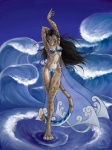 anthro clothing female magic solo swimwear tail walking_on_water water wave bagheera ake deity felid leopard mammal pantherine hi_res