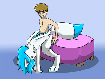 anthro blonde_hair blue_eyes blue_hair blue_tail_tip breasts clothing consensual_transformation costume cushion dipstick_tail female flustered fursuit gender_transformation glistening glistening_clothing hair human_to_anthro latex latex_clothing latex_skinsuit latex_transformation male markings mid_transformation mtf_transformation narrowed_eyes simple_background sitting skinsuit solo species_transformation suit_transformation tail tail_markings tight_clothing transformation white_body fox0808 canid canine fox human mammal 2015 colored digital_drawing_(artwork) digital_media_(artwork) sequence shaded simple_shading