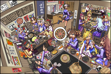 asian_clothing black_border black_hair blonde_hair blue_eyes blue_hair border bottomwear bowl braided_hair brown_hair carrot cellphone chopsticks clothing container cup drinking_glass east_asian_clothing electronics female food gesture glass glass_container glass_cup green_eyes grey_eyes grey_hair group hair hand_gesture holding_bowl holding_cellphone holding_chopsticks holding_container holding_object holding_phone holding_smartphone holding_spatula holding_tool hoodie jacket japanese_clothing japanese_school_uniform large_group male open_mouth phone plant plate pleated_skirt plushie pointing poster_(object) school_uniform serafuku skirt smartphone smile spatula tail text tools topwear uniform vegetable yellow_eyes sakazaki_freddy cygames uma_musume_pretty_derby belno_light_(pretty_derby) blacky_ale_(pretty_derby) dicta_striker_(pretty_derby) fujimasa_march_(pretty_derby) inari_one_(pretty_derby) ines_fujin_(pretty_derby) mini_the_lady_(pretty_derby) norn_ace_(pretty_derby) oguri_cap_(pretty_derby) rudy_lemono_(pretty_derby) sakura_chiyono_o_(pretty_derby) super_creek_(pretty_derby) tamamo_cross_(pretty_derby) yaeno_muteki_(pretty_derby) animal_humanoid equid equid_humanoid equine equine_humanoid horse_humanoid human humanoid mammal mammal_humanoid 2021 hi_res japanese_text translation_request