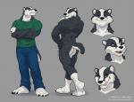 2013 back_turned badger biceps brown_eyes butt clothing crossed_arms eyewear fangs glasses grey_background grin male mammal model_sheet muscles mustelid nude pants plain_background pose seductive shirt solo teeth wfa
Rating: Questionable
Score: 9
User: unforget
Date: April 08, 2014
