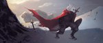 5_fingers anthro armor arrow_(weapon) clothing coat fingers male melee_weapon mountain ranged_weapon shield snow solo sword sword_on_back tail topwear warrior weapon winter kirkir canid canine canis mammal wolf 2020 digital_drawing_(artwork) digital_media_(artwork) hi_res signature