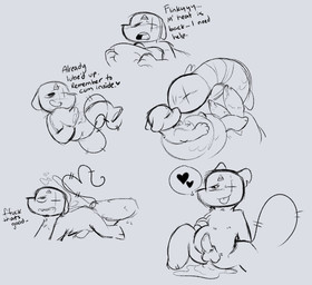 2_penises all_fours animal_genitalia animal_penis anthro anus balls bodily_fluids butt coiling coiling_another cum cum_in_ass cum_inflation cum_inside dialogue duo ears_down ejaculation erection eye_scar facial_scar feral fur genital_fluids genitals heart_symbol hemipenes holding_both_legs holding_object holding_partner holding_pillow inflation kissing leaking_cum looking_pleasured male male/male multi_genitalia multi_penis narrowed_eyes open_mouth orgasm penis pillow pivoted_ears presenting presenting_hindquarters scar simple_background speech_bubble spread_legs spreading tail text thin_tail tongue tongue_out rabiesram cult_of_the_lamb massive_monster_(studio) flinky_(cult_of_the_lamb) ratau_(cult_of_the_lamb) mammal murid murine rat reptile rodent scalie snake english_text hi_res monochrome sketch sketch_page