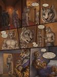 2018 3:4 4_toes 5_fingers anthro arm_around_shoulders baby bed bedroom black_nose black_spots black_stripes blue_eyes bottomwear bra breasts brown_body brown_fur canid canine canis clothed clothing collar comic detailed_background dhaval_(character) dialogue digital_media_(artwork) dress english_text esha_(rukis) feet felid female fingers fur furniture green_eyes grey_body grey_fur group inside ishaway isolde_(rukis) leopard loincloth male mammal metal_collar mother_(lore) mother_and_child_(lore) mother_and_son_(lore) mustelid myenia open_mouth orange_body orange_fur pantherine panties parent_(lore) parent_and_child_(lore) parent_and_son_(lore) pawpads pink_nose red_lantern rukis shirt sitting smile snow_leopard son_(lore) speech_bubble spots standing stripes teeth text tiger toes topless topwear underwear white_body white_fur wolf young young_anthro