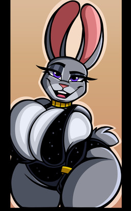 anthro big_breasts bracelet breast_squish breasts choker clothing dress female fur grey_body grey_fur huge_breasts jewelry multicolored_body multicolored_fur necklace open_mouth overweight overweight_anthro overweight_female purple_eyes solo squish teeth thick_thighs two_tone_body two_tone_fur wide_hips raayaa99 disney zootopia judy_hopps lagomorph leporid mammal rabbit 2026 absurd_res digital_media_(artwork) hi_res