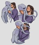 anthro blush bodily_fluids brown_hair clothed clothing duo face_tentacles hair human_on_anthro interspecies kissing making_out male male/male male_on_anthro male_on_human purple_body purple_eyes saliva tentacles topless baldop2077 baldur's_gate baldur's_gate_3 bioware electronic_arts larian_studios gale_(baldur's_gate) the_emperor_(baldur's_gate) human mammal mind_flayer hi_res